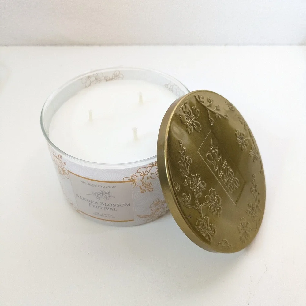 Yankee Candle Sakura Blossom Festival 3 Wick 18oz Cherry Blossom Gold Lid NEW